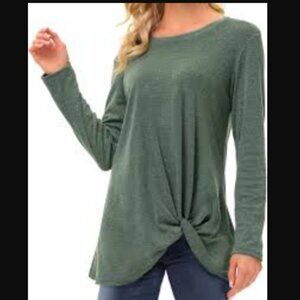 Yidarton Women's Comfy Long Sleeve Side Twist Knotted Tops Blouse Tunic Top XL